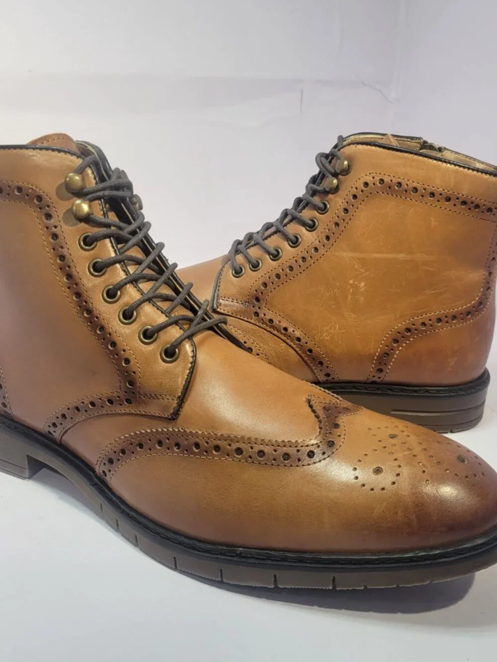 Steve Madden P-Candid Men's Size 11.5 Brown Leather Side Zip Wingtip Ankle Boots